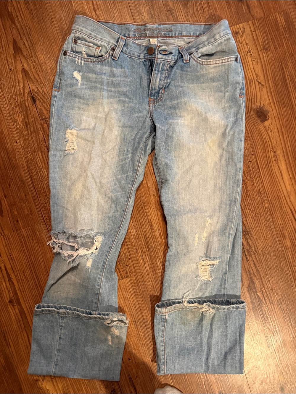 Abercrombie & Fitch Light Blue Distressed Bootcut Jeans